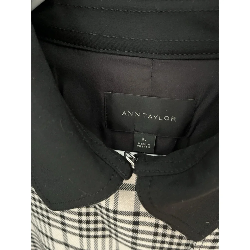 ANN TAYLOR Women's Houndstooth‎ Twill Trend Coat XL Black Beige Pocket Button Up - Picture 11 of 16
